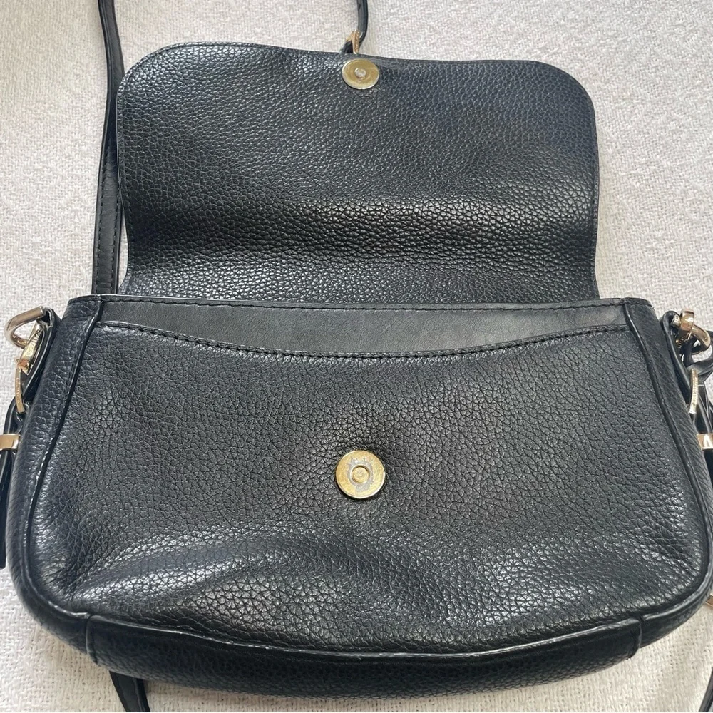 Michael Kors Black Leather‎ Crossbody with Gold MK Charm~ Classic Must Have
